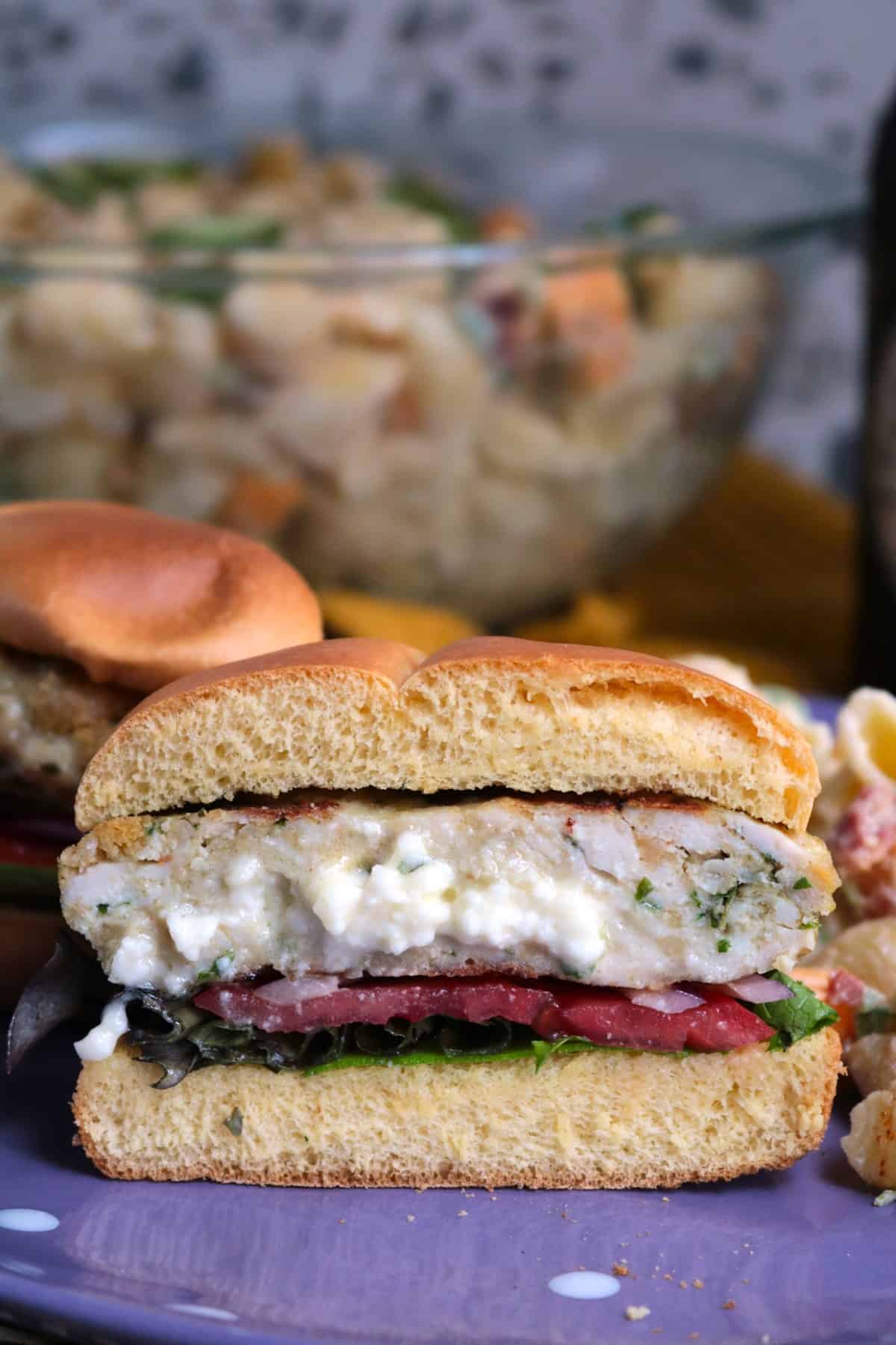 FETA STUFFED PESTO TURKEY BURGERS